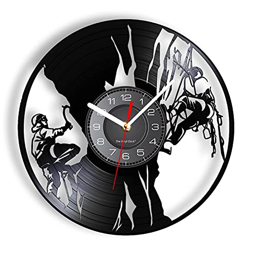 OTKU 12 inch Clock Rock Climbing Vinyl Album Re-purposed Record Clock Climb Mountain Extreme Outdoor Sports Retro Wall Wat...