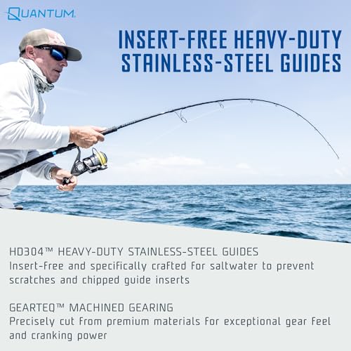 Quantum Benchmark Spinning Reel and Fishing Rod Combo, Graphite Composite Blank, 5+1 Bearings, Silver/Blue