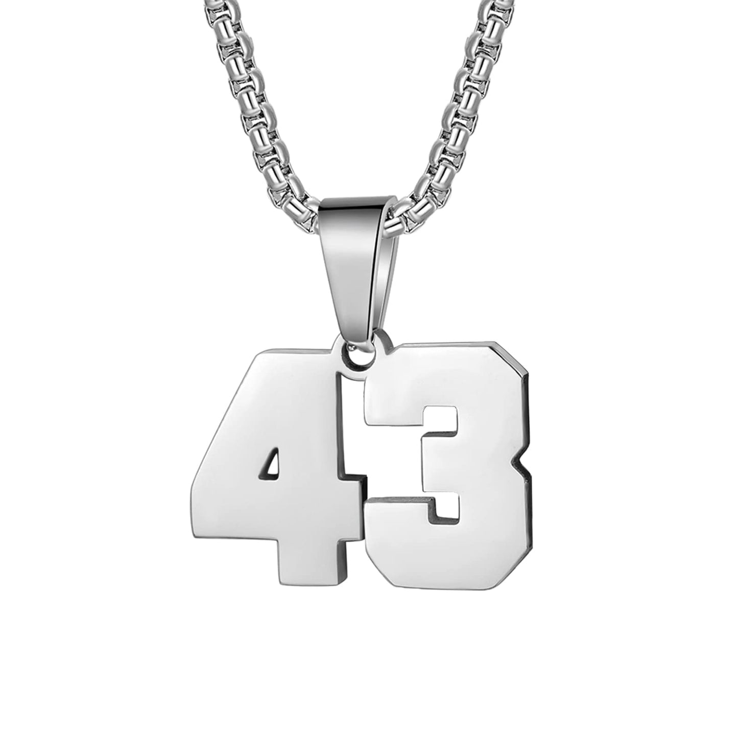 Number Necklaces Personalized Necklaces Silver Initial Number Pendant Stainless Steel Chain Movement Necklaces for Men Women (43