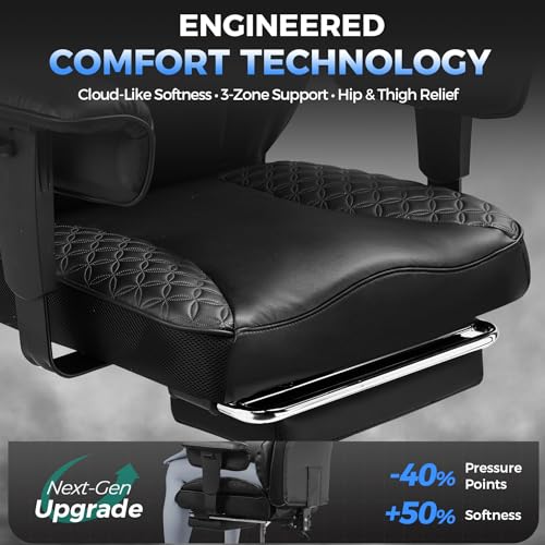 COMHOMA Big and Tall Office Chair 400LBS Heavy Duty Gaming Chair with Deluxe Embossing Leather High Back Wider Ergonomic C...