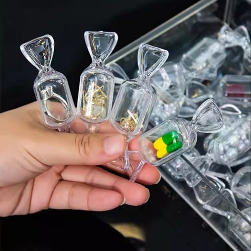 20PCS Cute Candy Shaped Jewelry Box Mini Plastic Jewelry Organizer Clear Beads Storage Containers for Christmas Wedding Pa...