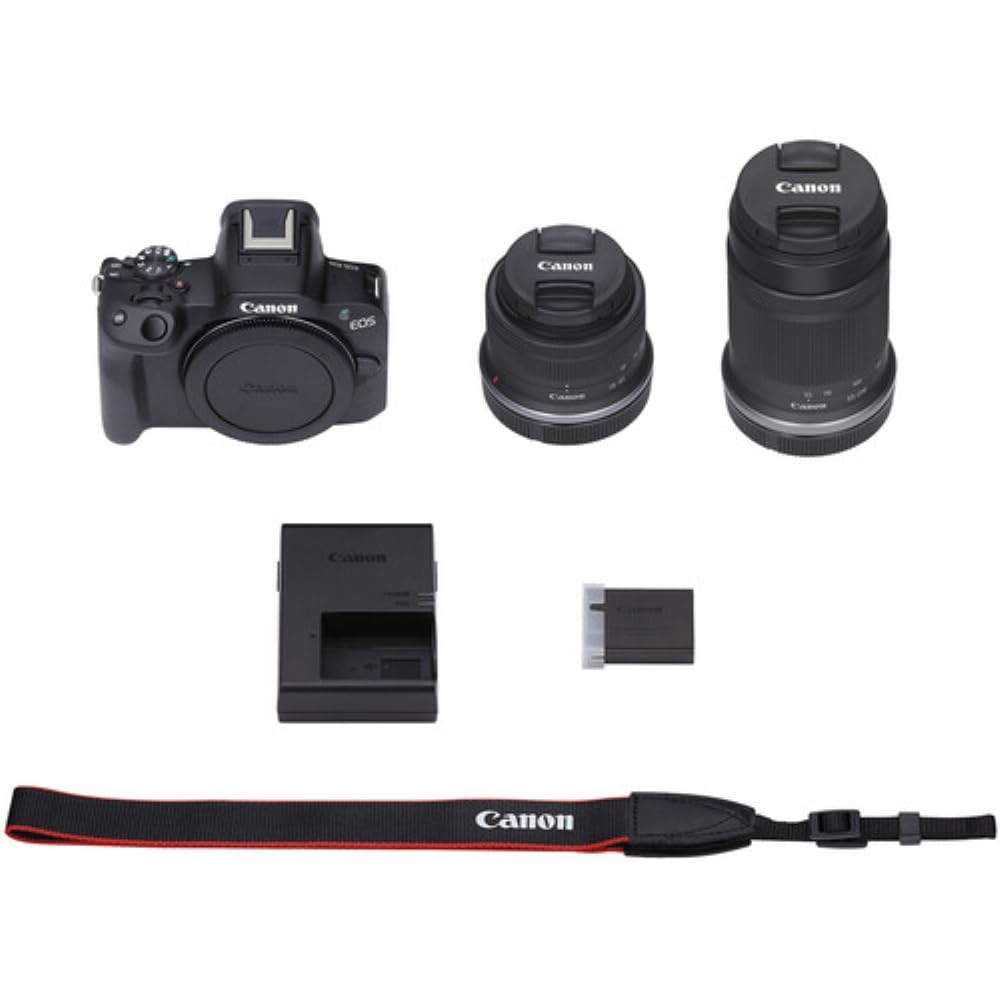 Canon EOS R50 Mirrorless Camera with 18-45mm and 55-210mm Lenses (Black) Bundle with 64GB Memory Card + Canon 200ES EOS Shoulder Bag (3 Items)