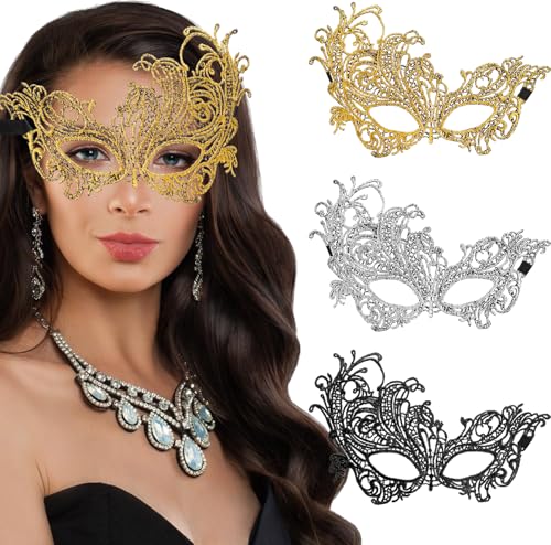 WLLHYF 3 Pcs Adult Masquerade Mask Mysterious Fun Lace Masks for Couples Women Man Lace Headpiece Disguise for Costumes