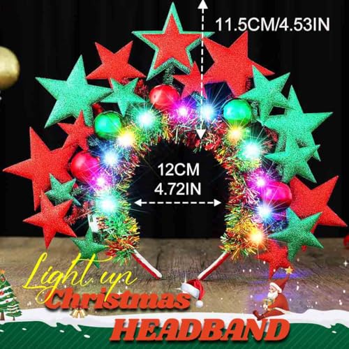 BARTOSI Christmas Headbands Light Up Star Headband Xmas Hairbands Holiday Hair Accessories for Women and Girls