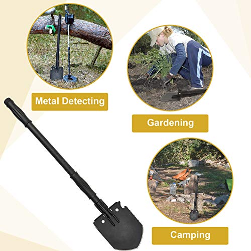 Survival Shovel, (28.3'') Camping Folding Shovel, Military Spade Multitool, Tactical Trench Tool, with Pickaxe, Compass, W...