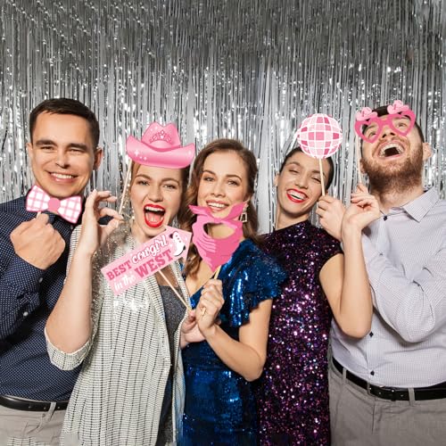 Western Themed Photo Booth Props - 27 Pcs Let's Go Selfie Props Favors Supplies - Country Wild West Centerpiece Sticks - M...