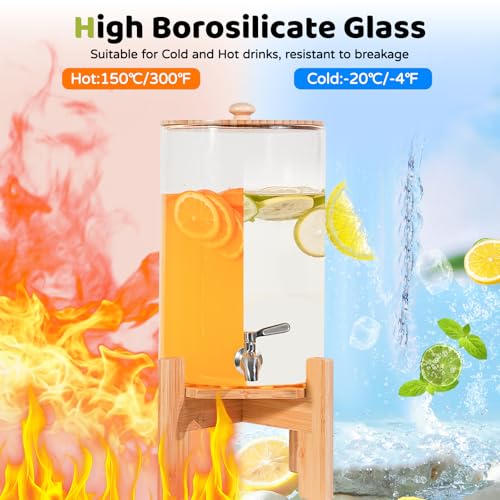 SPEETH 2.2 Gallon Drink dispenser, Large Water Glass Beverage Dispenser With Wood Stand for Parties With Stainless Steel S...