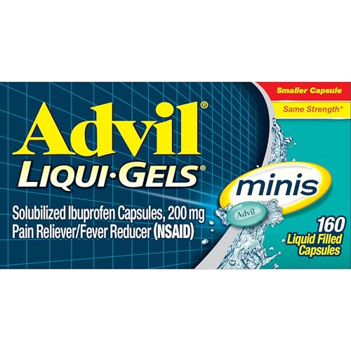 Advil Liqui-Gels Minis Pain Reliever and Fever Reducer, Pain Medicine for Adults with Ibuprofen 200mg for Pain Relief - 160 Liquid Filled Capsules