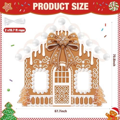 Panelee Christmas Gingerbread House Photo Booth Props Gingerbread Life Size Door Banner Decorations Fabric Backdrop for Xm...