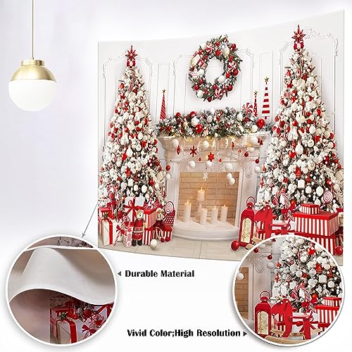 Mocsicka Christmas Fireplace Backdrop White Red Christmas Tree Photography Background Winter Fireplace Family Kids Holiday...