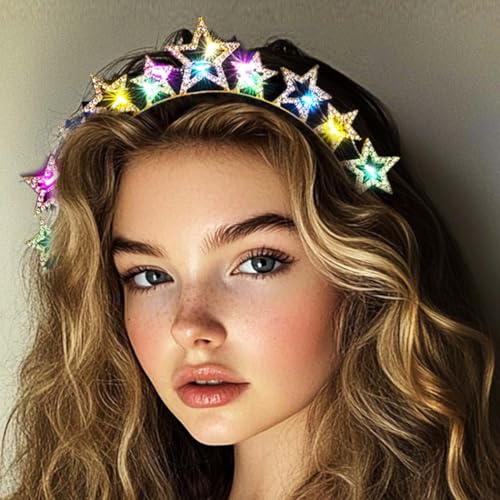 Aceorna Light Up Star Headband LED Rhinestones Halo Crowns Glowing Stars Crown Hairbands Glitter Rave Hair Accessories for...