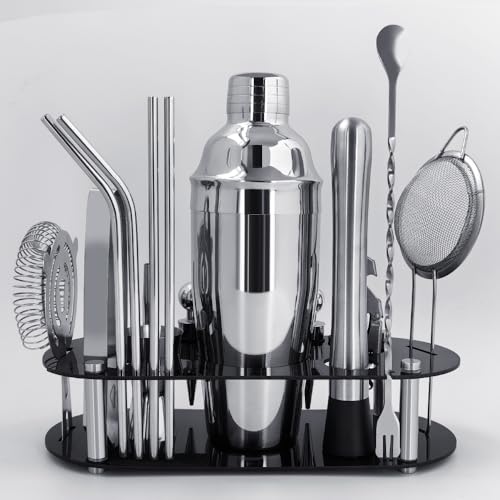 Cocktail Shaker Set Bartender Kit with Stand - 16 Piece Bar Tool Set Drink Mixer Set Includes : 25oz Shakers, Jigger, Stra...