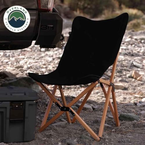 Overland Vehicle Systems Kick It Camp Chair - Black Canvas Body with Wood Base & Storage Bag