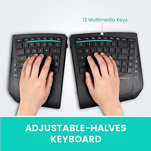 Perixx PERIBOARD-624B US, Wireless Ergonomic Split Keyboard - Up 30 Ft Separation - Adjustable Tilt Angle - Low Profile Me...