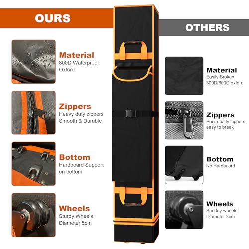 10 x 10 x 62 inch Canopy Tent Storage Bag Replacement with Roller Wheels & Handles, 800D Waterproof Large Heavy Duty Pop U...