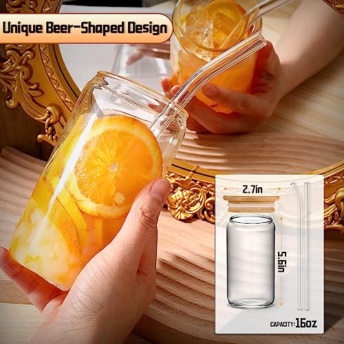DWTS DANWEITESI Glass Cups with Lids and Straws 4 pcs,16oz Drinking Glasses Set for Coffee Bar Accessories,Iced Coffee Cup...