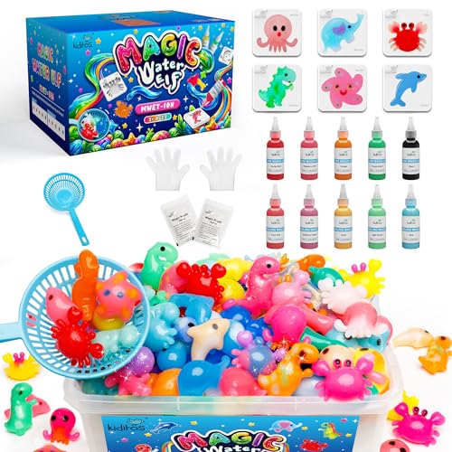 Kiditos Magic Water Elf Toy Kit–Squishies for Kids, 10 Gels & 6 Molds, Magic Gel Water Pets Sensory Toy, Fun DIY Craft Ki...