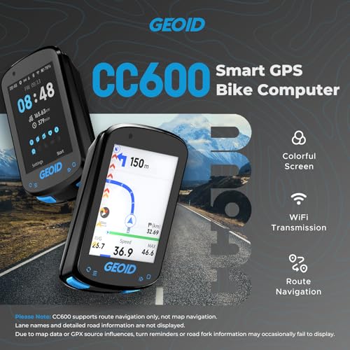 GEOID CC600 Color Screen Bike/Cycling Computer Wireless - Route Navigation with Re-Route Planing, WiFi & Bluetooth, Fast 5...