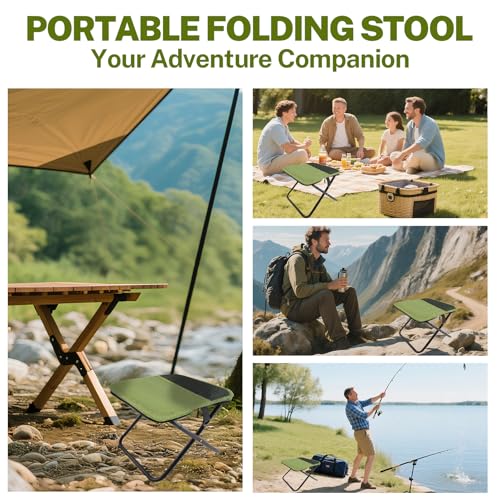 HGEKLIZV Portable Stool, Small Folding Stool for Adults, Ultralight Camping Stools for Hiking and Fishing (Green)