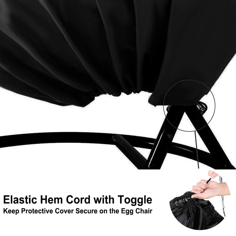 【Upgraded】Patio Egg Chair Covers with Zipper, 91 x 80 Large Wicker Egg Swing Chair Covers, Waterproof Heavy Duty Weather Resisatnt Outdoor Chair Cover, Windproof Hanging Chair Cover, Black, 1 Pack