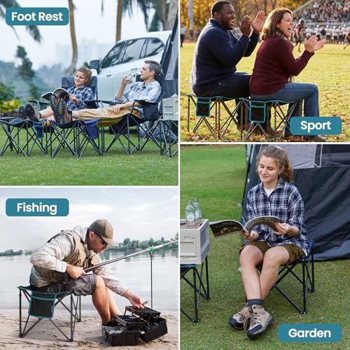 FUNDANGO Oversized Camping Stool for Adults,Thick Padded 18.1 Inch Folding Ottoman Foot Rest, 440 Lbs Heavy Duty Outdoor C...