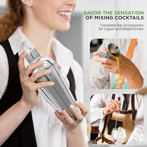NutriChef Bartender Set 7 Piece - Includes Cocktail Shaker Mixer, Essential Bar Accessories, 2 Bottle Pourers, Bar Mixer S...