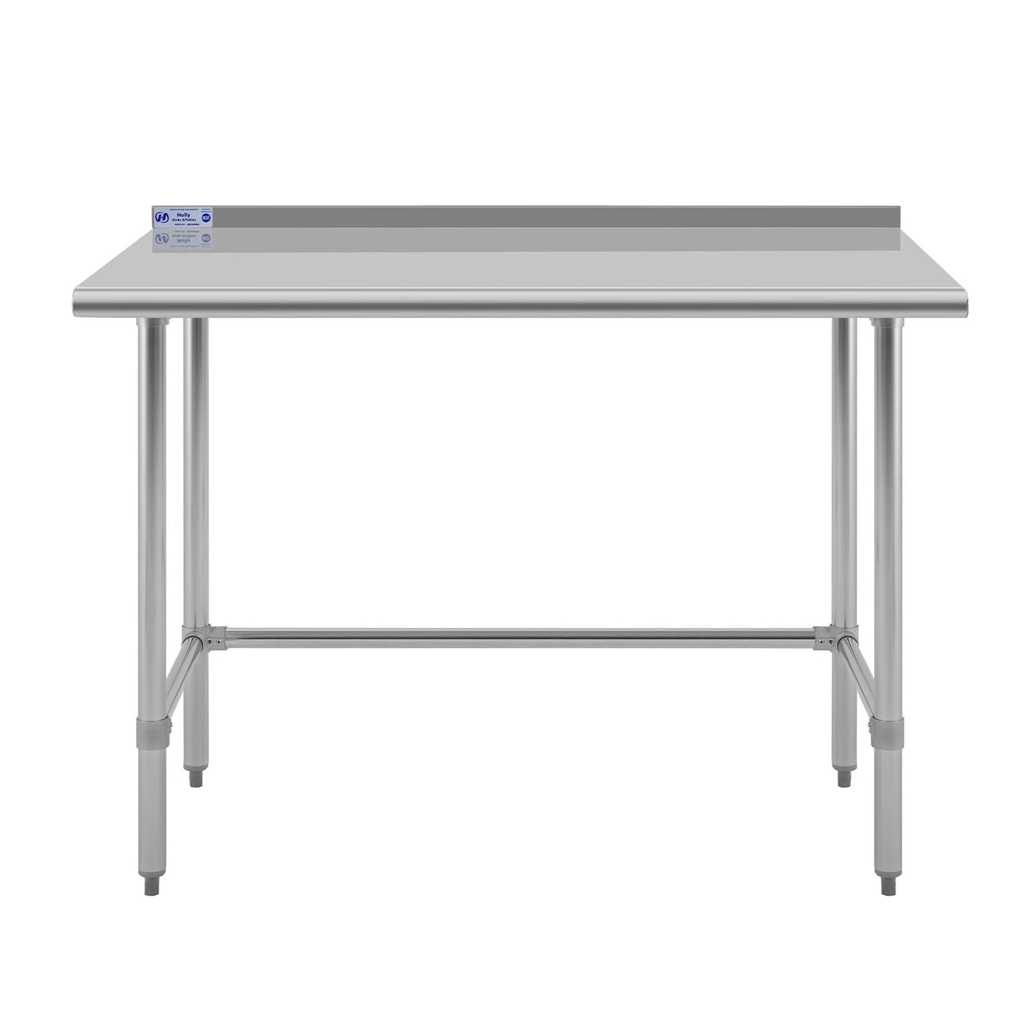 Hally Open Base Stainless Steel Table 30 x 48 Inches, NSF Commercial Heavy Duty Prep & Work Table with Backplash and Galvanized Legs for Restaurant, Home and Hotel