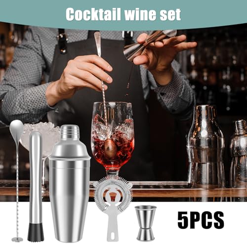 5Pcs Cocktail Shaker Kit Stainless Steel Shaker Set with 18Oz Shaker Reusable Cleaning Shaker Cocktail Making Set Ice Stra...