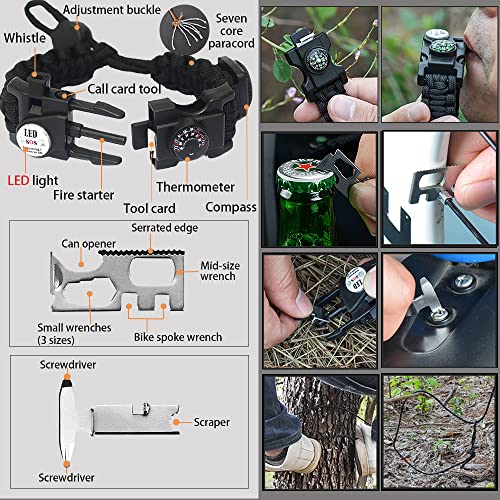 Daarcin Survival Paracord Bracelet,Fire Starter,Waterproof SOS Light, Compass, Whistle, Adjustable AK87 20 in 1,Outdoor Ul...