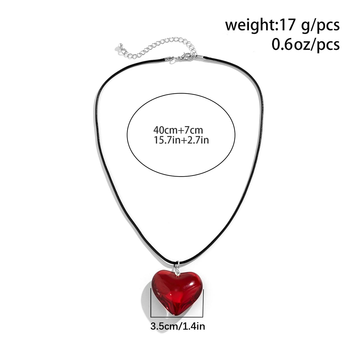 Chunky Puffy Heart Choker Necklace for Women Big Red Glass Heart Pendant Necklace With Leather Rope Chain Y2K Trendy Jewelry Gifts for Girlfriend Lover Women Teen Girls (1.4 in. Glass Red Heart)
