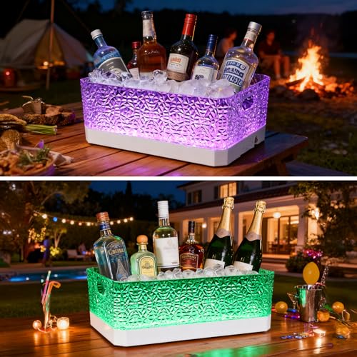 LED Light Up Plastic ice buckets for parties 15L large Clear beverage tub 7-color LED light ice buckets For Champagne Beer...
