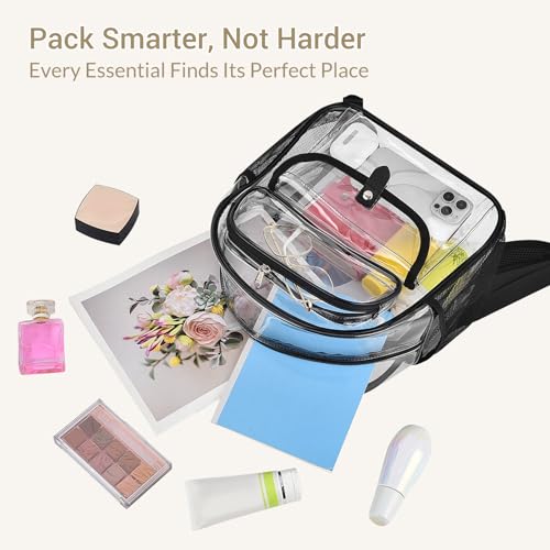 SPODEARS Clear Stadium Backpack for Sports Events, Festival, Travel - 12x6x12 PVC Backpack Multi-Pocket Design, Black