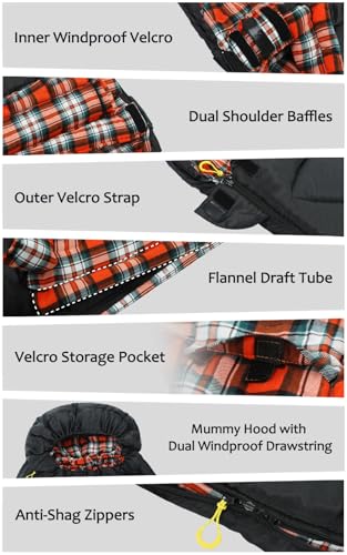 Cotton Flannel Sleeping Bag for Adults,4 Season Extra Big&Tall XXL Portable Sleeping Bag for Winter Cold Weather,Camping S...