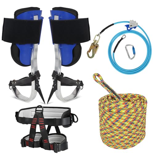 HSSZXFR Tree Climbing Spikes Kit for Tree Work, Tree Climbing Gear with Climbing Belt and 120FT Rope, Wire Core Flip Line ...