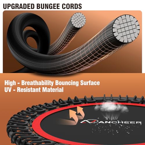 ANCHEER 40/48" Mini Trampoline with Upgraded Bungee Cords, 550LBS Capacity, Adjustable Foam Bar & Resistance Ropes, Indoor/Outdoor Rebounder for Adults