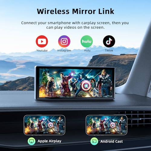LAMTTO 9.26-inch Wireless CarPlay Screen for Car Compatable with Apple CarPlay& Android Auto,Portable Car Stereo with GPS ...