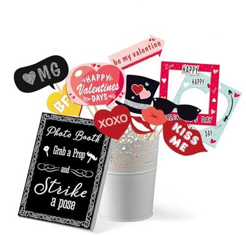 38pcs Valentines Day Party Photo Booth Props, Selfie Frame with Valentines Day Party Photo Props Backdrop Decorations Supp...