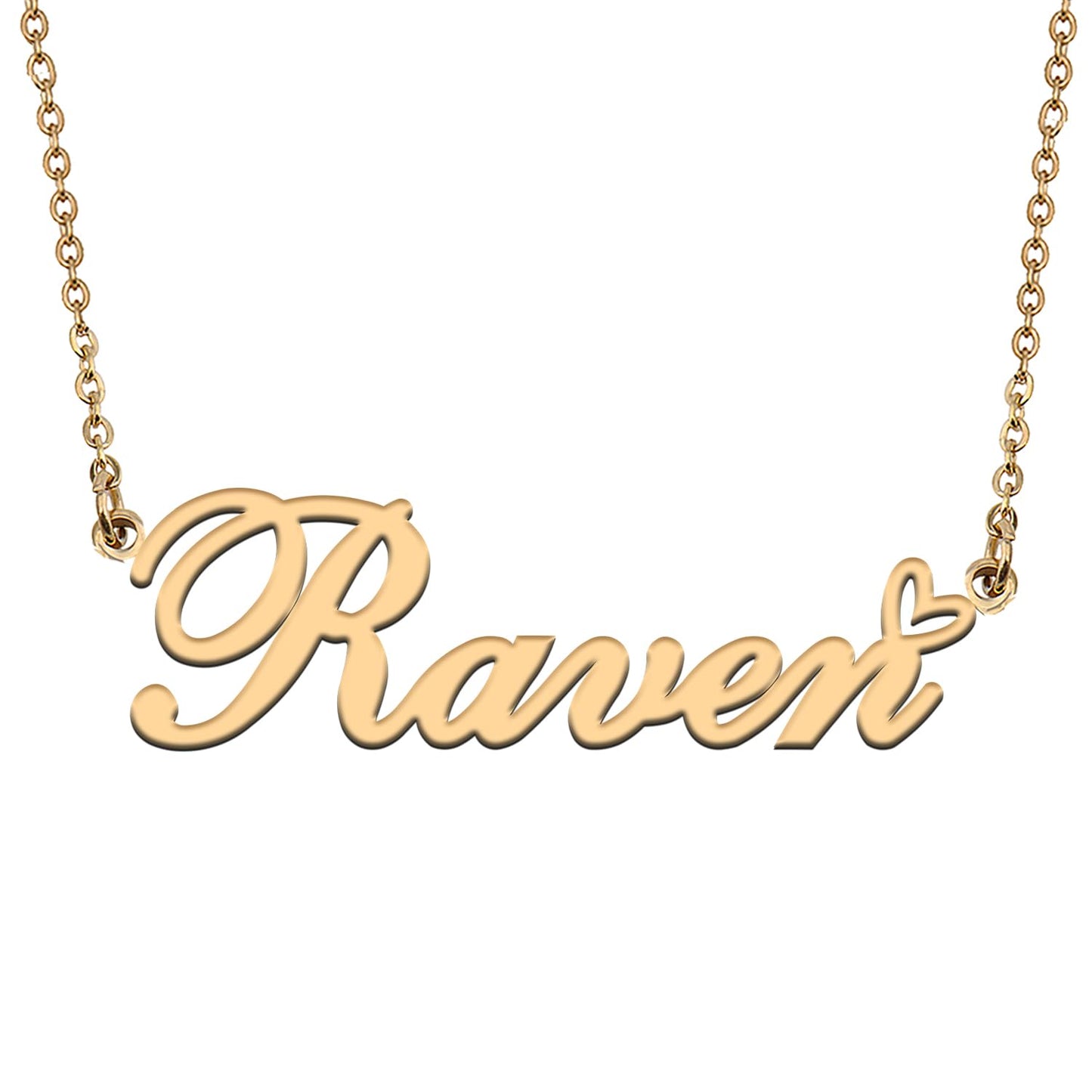 HUAN XUN Raven Name Necklace for Women 18k Plate Nameplate Custom Necklaces Charm Stainless Steel Jewelry Gifts for Family