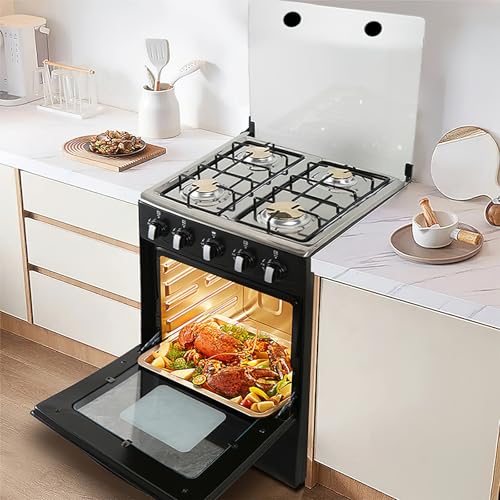 20" Freestanding LPG Oven - Equipped with 4 coil burners and Gas Stove with stainless steel oven (Black: Automatic ignition)