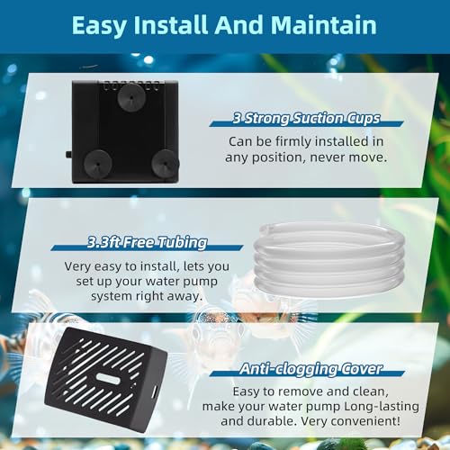 DaToo Mini Submersible Fountain Water Pump With LED Light 95GPH 5W Small Ultra Quiet Water Pump With Tubing For Aquarium F...