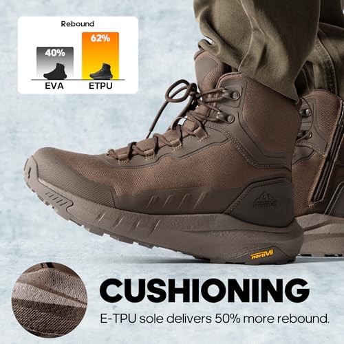 NORTIV 8 Men's Tactical Hiking Lightweight Cushion Sole for Work All Day Side Zipper Motorcycle Combat Military Boot Arch ...
