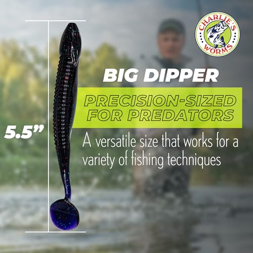 Charlie's Worms Big Dipper Scented Soft Bait for Freshwater & Saltwater Fishing, Paddle Tail Swimbait Lures, Plastic Minno...
