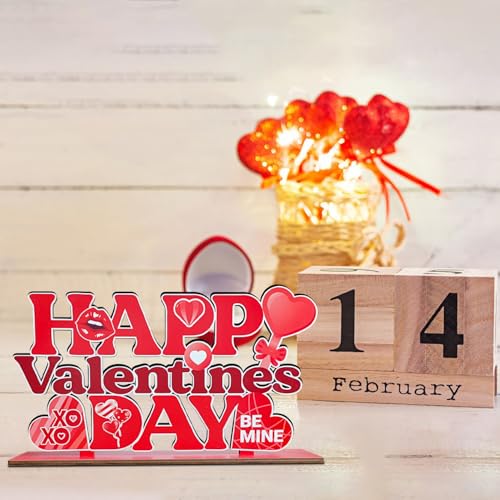 Valentines Day Table Decorations for Home Wood Decor 11.8x6.5inch Red Happy Valentines Day Centerpieces for Table Red Lip ...