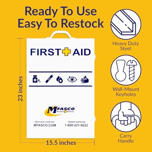 MFASCO 4 Shelf Commercial First Aid Kit, Type I & II, 2021 OSHA Approved,ANSI Z308.1-2021 Compliant, 528 pcs Latex-Free, W...