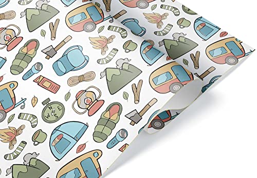 Cute Kawaii Camping Gear Wrapping Paper Premium Father's Day Gift Wrap Camp Birthday Theme Birthday Party Decoration Tent ...