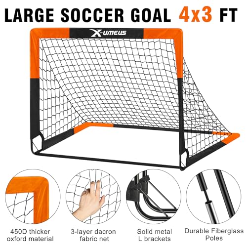 Kids Soccer Goals for Backyard Set of 2, 4 x 3 ft/6 x 4 Toddler Soccer Goal Training Equipment with Soccer Ball, Cones, Po...