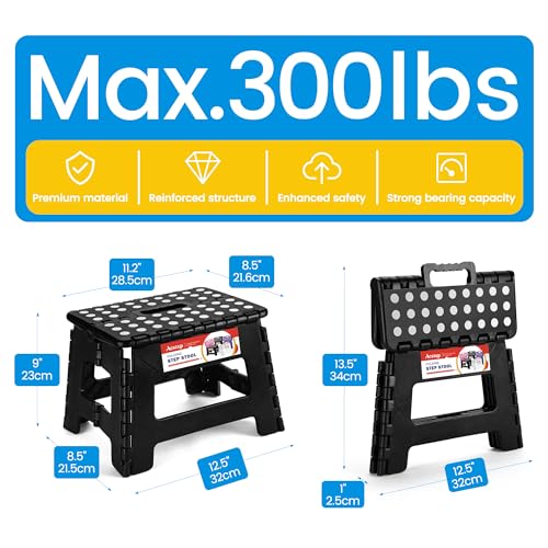 ACSTEP Folding Step Stool 9'' Tall Kids Step Stool Holds Up to 300 lb Plastic Foldable Step Stools for Kids Non-Slip Surfa...