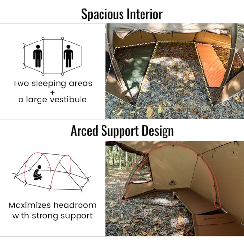 OneTigris Raven NEST Hot Tent with Stove Jack, Spacious Waterproof 2 Person Tunnel Tent for Camping, Hiking, Backpacking, ...