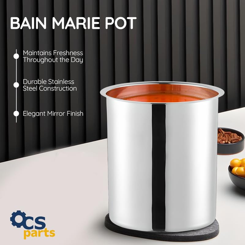 OCS Parts 8 Quart Bain Marie Pot with Lid Set | 9-5/8" x 7-3/8" Stainless Steel Pot for Warm or Cold Food, Home Kitchens, Stovetop, Steam Tables, Catered Events, Soup Warmers or Buffet and Salad Bars