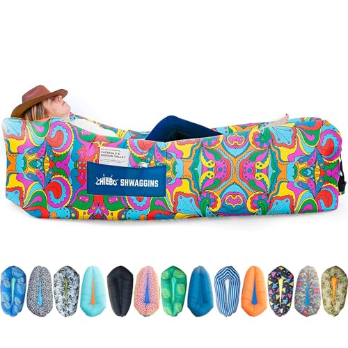 Chillbo Shwaggins Inflatable Couch – No-Pump Setup, Ripstop Polyester, Stability Pegs, Fun Prints, Portable Air Lounger fo...